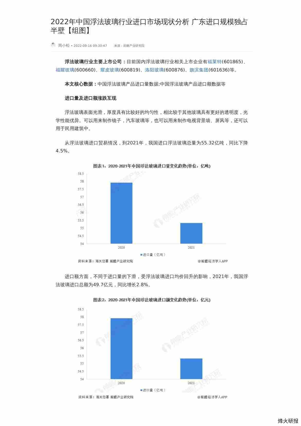 【前瞻研究院】2022年中国浮法玻璃行业进口市场现状分析 广东进口规模独占半壁【组图】.pdf-第一页