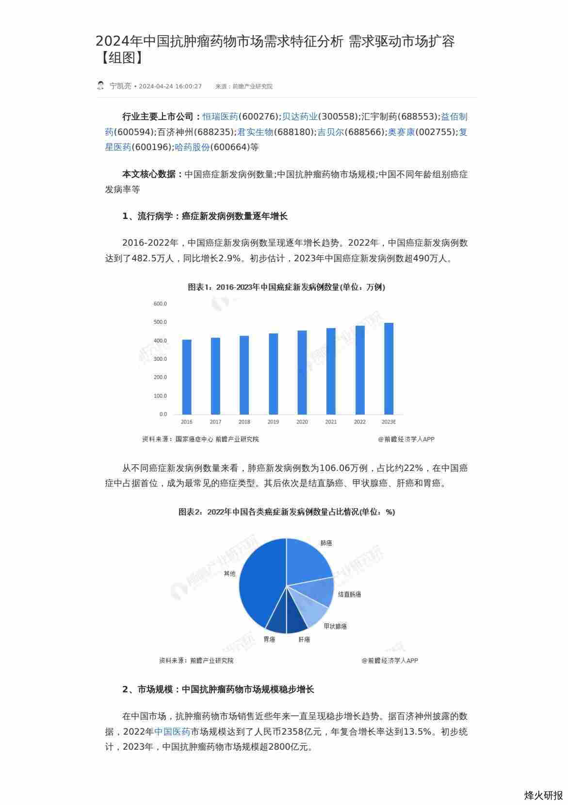 2024年中国抗肿瘤药物市场需求特征分析 需求驱动市场扩容【组图】-第一页